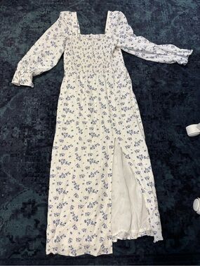 House of Harlow 1960 White Maxi Dress with Blue Floral Print